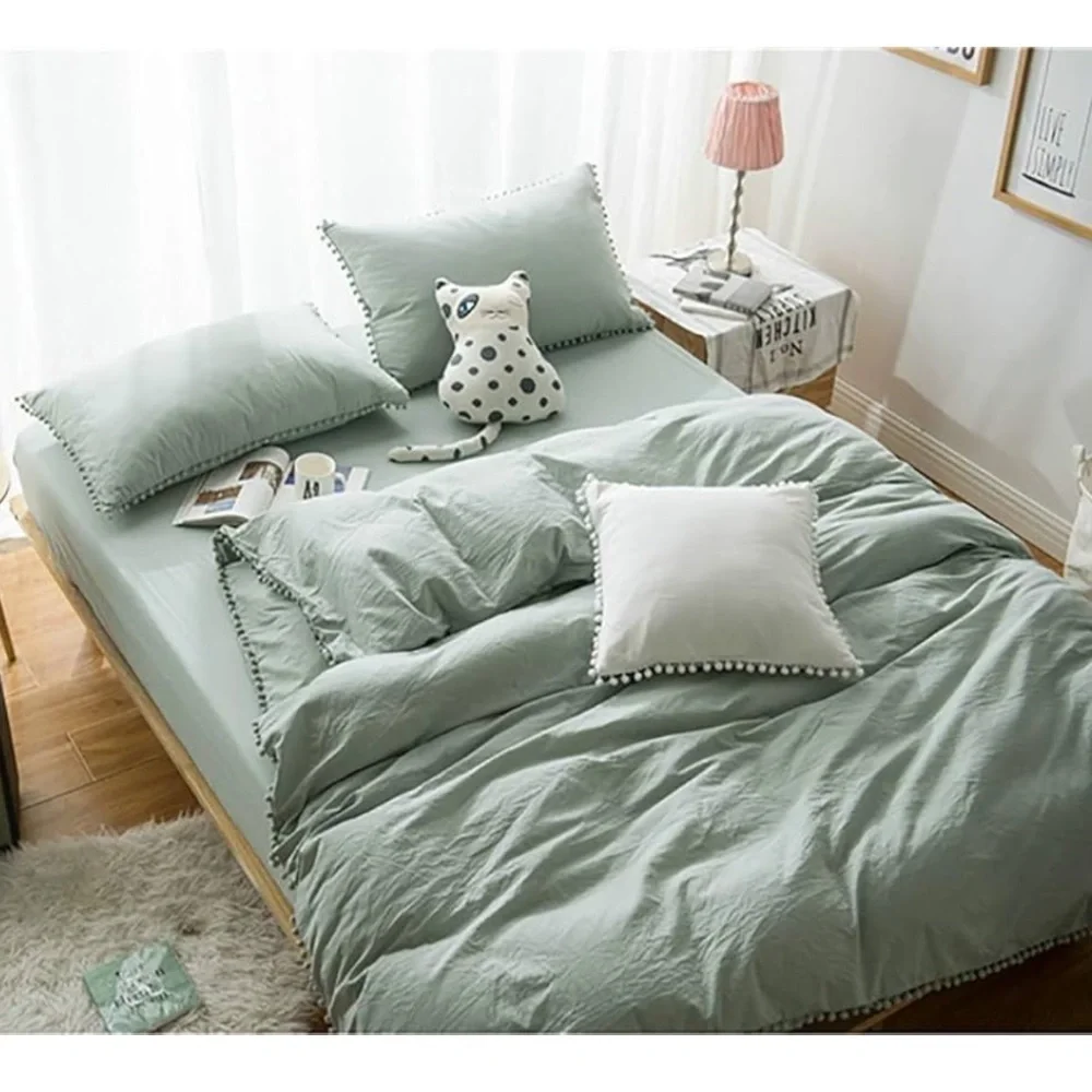 Elegant Pom Fringe Twin Duvet Cover Set (2 Piece)